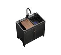 Fregadero de cocina comercial con gabinete, fregadero móvil de acero inoxidable con grifo caliente y frío, uso en interiores y exteriores, ideal para restaurantes y hoteles (tamaño: 65 x 45 x 80 cm)