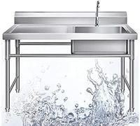 Fregadero de cocina comercial con grifo de rotación de 360 grados y protector contra salpicaduras alto para restaurante, lavandería y uso al aire libre