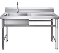 Fregadero de cocina comercial con grifo de rotación de 360 grados y protector contra salpicaduras alto para restaurante, lavandería y uso al aire libre