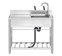 Fregadero de cocina comercial de acero inoxidable, 1 compartimento independiente, estación de trabajo de lavado con grifo, escurridor, estantes de almacenamiento para garaje, restaurante, cocina,