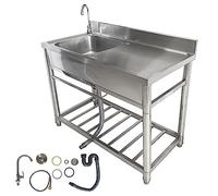 Fregadero de cocina comercial de acero inoxidable 304 con grifo, banco de trabajo para restaurante, lavandería, garaje