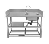 Fregadero de cocina comercial de acero inoxidable 304 con grifo, diseño de cuenco único, banco de trabajo y unidad de secado, ideal para uso en restaurantes al aire libre/interior y fácil de limpiar
