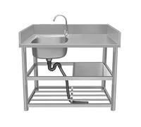 Fregadero de cocina comercial de acero inoxidable 304 con grifo, estantes Stora, banco de trabajo y unidad de secado para uso en interiores y exteriores en restaurantes