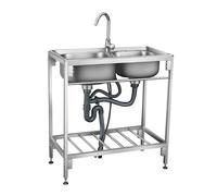 Fregadero de cocina comercial de acero inoxidable con escurridor de calor y frío y estantes Sto para uso en interiores y exteriores