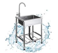 Fregadero de cocina comercial de acero inoxidable con grifos fríos y calientes, lavabo portátil para acampar al aire libre, fregadero de lavandería independiente para una fácil limpieza