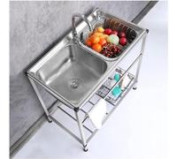 Fregadero de cocina comercial de acero inoxidable de doble tazón con pie libre de calor y frío, ideal para uso en interiores y exteriores, lavandería y habitación
