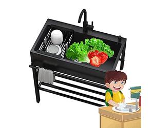 Fregadero de cocina comercial de acero inoxidable, fregaderos de un solo tazón independientes para uso general, estación de lavado de fregadero para exteriores de alta resistencia con grifo y estante