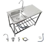 Fregadero de cocina comercial de acero inoxidable para exteriores, grado industrial, 100 x 50 x 75 cm, resistente, fácil de limpiar, perfecto para restaurantes, catering y preparación de alimentos