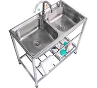 Fregadero de cocina comercial de doble tazón de acero inoxidable con grifo frío y caliente, 80 x 43 x 75 cm, para restaurante, granja, baño, bar, lavandería
