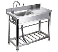 Fregadero de cocina comercial de pie para restaurante, de acero inoxidable, de un solo cuenco, juego de fregadero de lavandería al aire libre con banco de trabajo y estante de almacenamiento