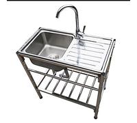 Fregadero De Cocina Comercial Fregadero Acero Inoxidable De Acero Inoxidable con Banco De Trabajo con Grifo y Estante de Almacenamiente para Bar Camping Jardin Lavandería Garaje. (Color : Hot and Col
