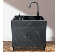 Fregadero de Cocina Comercial Fregadero Independiente con Grifo, Mueble Fregadero de Cocina de Acero Inoxidable, Portátil 1 Compartimento Tocador de baño