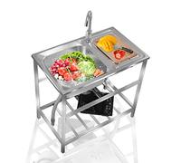 Fregadero de cocina comercial, fregadero independiente de acero inoxidable de 1 compartimento, lavabo con grifo, lavabo con banco de trabajo, for interior y exterior.(Single Cold,75 * 40cm)