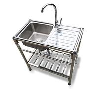 Fregadero De Cocina Comercial Fregadero Individual Independiente De Acero Inoxidable Con Banco De Trabajo, Apto Para Restaurante, Lavandería, Bar, Casas De Alquiler, 76x41x77cm