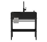 Fregadero de cocina comercial independiente con grifo extraíbleFregadero utilitario de acero inoxidable con grifo de agua fría caliente y escurridor para bar, restaurante, cocina, hotel y ho
