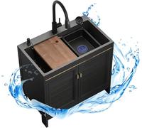 Fregadero de cocina comercial individual independiente para jardín con grifo de agua fría y caliente, ideal para restaurante, bar, cafetería (tamaño: 75 x 45 x 80 cm)