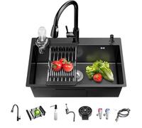 Fregadero de cocina compacto de acero inoxidable negro de 80 x 43 cm, cuenco individual con escurridor y estante de secado, ideal para cocinas pequeñas, bares, cuartos de servicio y renovaciones del