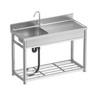 Fregadero de Cocina con Banco de Trabajo, Fregadero Comercial Independiente de Acero Inoxidable con Grifo, para Exterior, Garaje, Jardín, Fácil de Instalar, 1 Cubetas