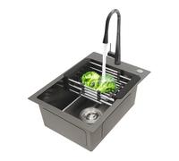 Fregadero de cocina con cesta de desagüe, 50 x 35 cm, juego de fregadero empotrable pequeño con 2 agujeros para grifo, lavabo rectangular, moderno fregadero de granito para cocinas, bares, lavanderías