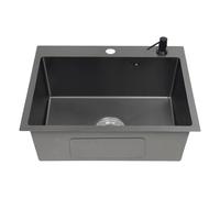 Fregadero de cocina con cesta de drenaje, fregadero de cocina con juego de desagüe, lavabo grande 1 cuenco, moderno fregadero de cocina (negro, 55 x 45 cm)