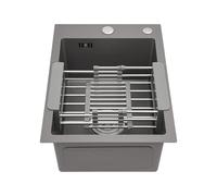 Fregadero de cocina con cesta de drenaje, fregadero de cocina con juego de desagüe, lavabo grande 1 cuenco, moderno fregadero de cocina (gris, 35 x 50 cm)