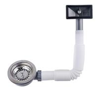 Fregadero de cocina con desagüe de acero inoxidable de 114 mm, con rebosadero y tubo de rebosadero flexible, interfaz cuadrada, válvula de cesta de colador