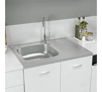 Fregadero De Cocina Con Escurridor De Acero Inoxidable, Diseño Reversible y Resistente, kitchen sink, Fregadero Bajo Encimera, Apto Para Cocinas y Lavaderos, Color Plata, 800x600x155 mm