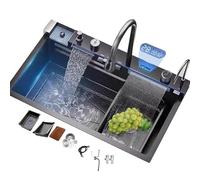 Fregadero de cocina con grifo de cascada, acero inoxidable 304, diseño elegante, actualización elegante para remodelación del hogar, 68 x 46 x 22 cm