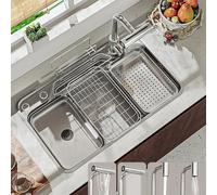 Fregadero de cocina con grifo de cascada, combo de un solo cuenco, fregadero de barra bajo encimera, moderno de acero inoxidable profundo con dispensador de jabón, lavadora, colador de drenaje