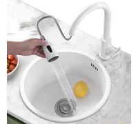 Fregadero de cocina con grifo, fregadero redondo de acero inoxidable, mini fregadero de bar con dispensador de jabón, 32 cm, diseño blanco para cocinas modernas