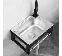 Fregadero de cocina cuadrado de acero inoxidable 304 montado en la pared con grifo y desagüe, ideal para lavandería, garaje, restaurante, uso industrial (48 x 35 x 18 cm)