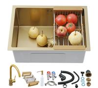 Fregadero de cocina cuadrado de acero inoxidable cepillado de 55 x 40 cm, cuenco individual con rebosadero y cesta para montaje superior/inferior, ideal para cámper Der accesorios incluidos