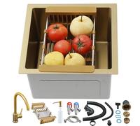 Fregadero de cocina cuadrado de acero inoxidable de 45 x 45 cm, cuenco individual con rebosadero y cesta cepillado en H, montaje superior/inferior, ideal para cámper Der accesorios incluidos