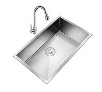 Fregadero de cocina cuadrado de un solo tanque, de gran formato, de acero inoxidable 304, con grifo, montaje empotrado o bajo plano (color plata ~ B, dimensiones: 60 x 45 cm) (plata d)
