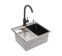 Fregadero de cocina de 45 x 40 x 20 cm, acero inoxidable 201 cepillado, empotrable, con grifo, rejilla de goteo, dispensador de jabón