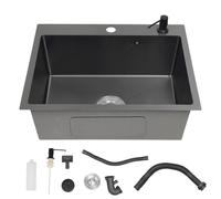 Fregadero de cocina de 55 x 45 cm, acero inoxidable, rectangular, empotrable, 1 lavabo, con 2 agujeros para grifo, incluye sifón y dispensador de jabón, lavabo de cocina para armario bajo a partir de