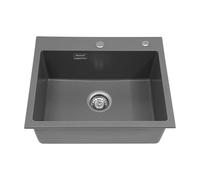 Fregadero de cocina de 55 x 45 cm, de piedra de cuarzo con un arco, profundidad de 9 pulgadas, fregadero para cocina, 1 fregadero empotrable, 2 agujeros preperforados (gris)