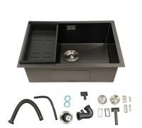 Fregadero de cocina de 60 x 44 cm, acero inoxidable 304, 1 lavabo, rectangular, empotrable, de acero inoxidable, para armarios bajos a partir de 60 cm de ancho, incluye sifón y escurridor (negro)