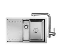 Fregadero de cocina de 70 x 44 cm con grifo extensible X203S, acero inoxidable, incluye sifón, fregadero de repuesto y tabla de cortar, fregadero de cocina con grifo