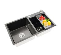 Fregadero de cocina de 78 x 43 x 22 cm, fregadero de cocina de acero inoxidable, fregadero multifunción, fregadero para el hogar, doble cuenco, 2 cuencos, fregadero de verduras, fregadero de cocina