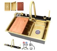 Fregadero De Cocina De 80 X 45 Cm Con Pantalla Digital - Fregadero De Cascada De Un Solo Seno De Gran Capacidad, Juego De Accesorios Para Barra De Trabajo Para Cocinas Modernas, 3177 Oro A 75 X 45 X