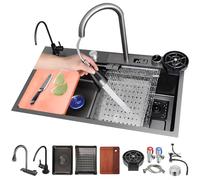 Fregadero De Cocina De 80 X 45 Cm Con Pantalla Digital - Fregadero De Cascada De Un Solo Seno De Gran Capacidad, Juego De Accesorios Para Barra De Trabajo Para Cocinas Modernas, 3177 Negro B 80 X 45