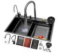 Fregadero De Cocina De 80 X 45 Cm Con Pantalla Digital - Fregadero De Cascada De Un Solo Seno De Gran Capacidad, Juego De Accesorios Para Barra De Trabajo Para Cocinas Modernas, 3177 Negro A 75 X 45