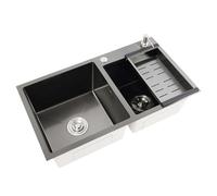 Fregadero de cocina de acero inoxidable, 2 cuencos, empotrable, 78 x 43 x 22 cm, rectangular, con componente de drenaje, lavabo multifunción para cocina, restaurante