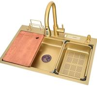 Fregadero de cocina de acero inoxidable 304 con grifo extraíble, diseño de cuenco individual grande, fácil de limpiar para hogares modernos, incluye accesorios