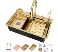 Fregadero de cocina de acero inoxidable 304 con grifo multifunción y accesorios, diseño fácil de limpiar para cocinas modernas y uso comercial