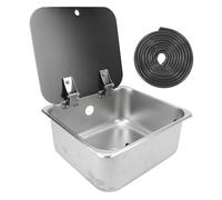 Fregadero de cocina de acero inoxidable 304 de 15 litros con tapa de vidrio templado, ideal para lavar a mano para barco, autocaravana, resistente a los arañazos, diseño duradero para una fácil