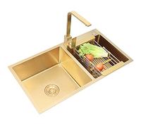 Fregadero de cocina de acero inoxidable 304 de doble tazón para bar y caravana, 80 x 45 x 22 cm, diseño Slish con grifo cuadrado y kit de drenaje incluido, ideal para cocinas modernas y espacios al