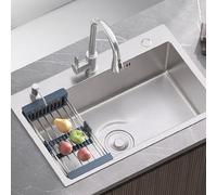 Rivorne Fregadero De Cocina De Acero Inoxidable 304, Fregadero Grande De Un Solo Tazón con Escurridor Engrosado/Cesta Ajustable/Tubo De Drenaje para Barra De Cocina Y Hogar, 75 X 40 Cm.(75 * 40cm)