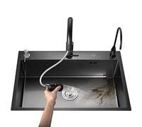 Fregadero de cocina de acero inoxidable 304, fregaderos grandes de un solo tazón, con grifo extraíble, dispensador de jabón y accesorios (Color : E, Size : 50 * 45cm)